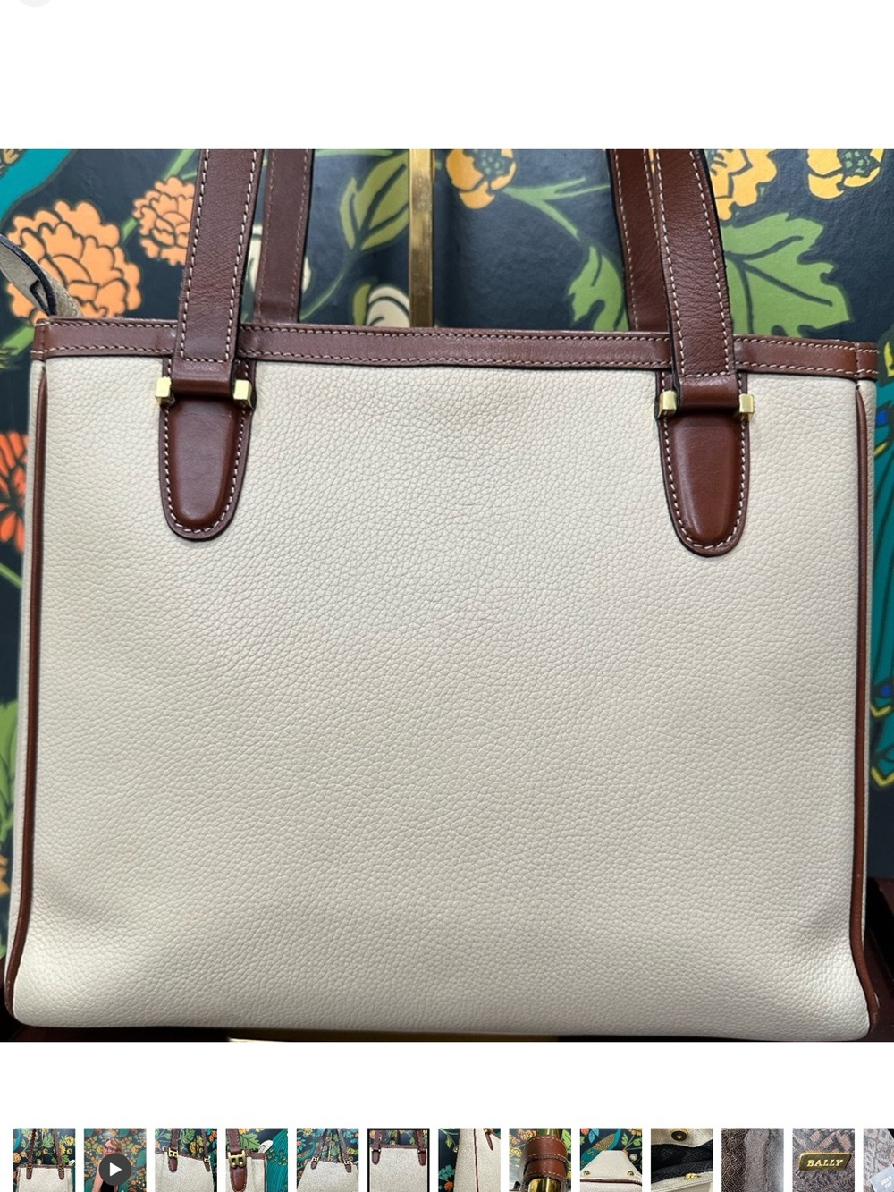 Bally Cream and Brown Leather Tote! Super clean and beautiful!
